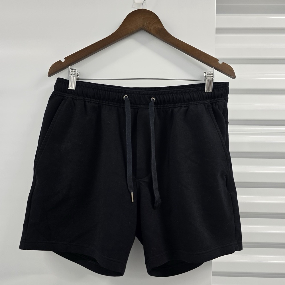 American Eagle Men's L Black Fleece Sweat Shorts Drawstring Zip Pockets
